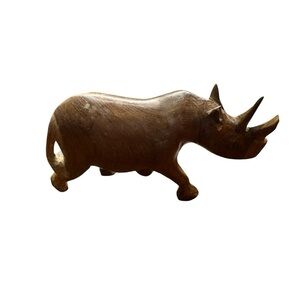 Handcrafted Wooden Rhino Figurine (Good Condition) 🦏
